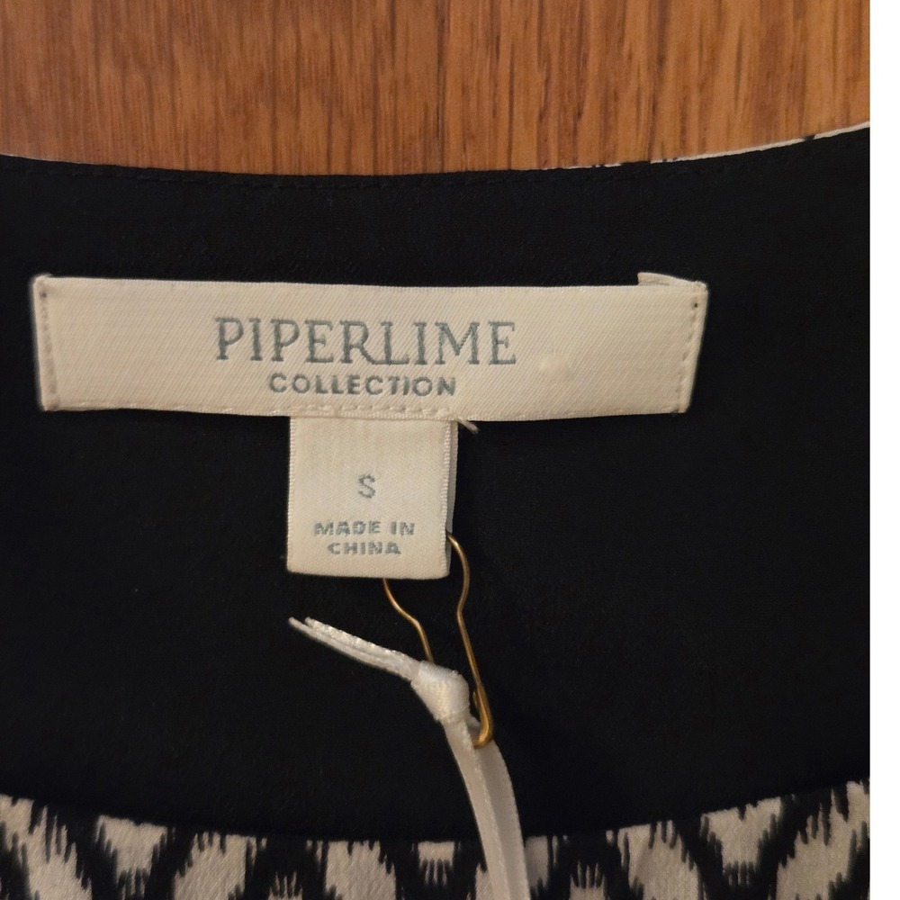 Piperlime Collection SILK Black+White Ikat Geometric Mod Shift Dress NWT Sz S - Picture 6 of 9